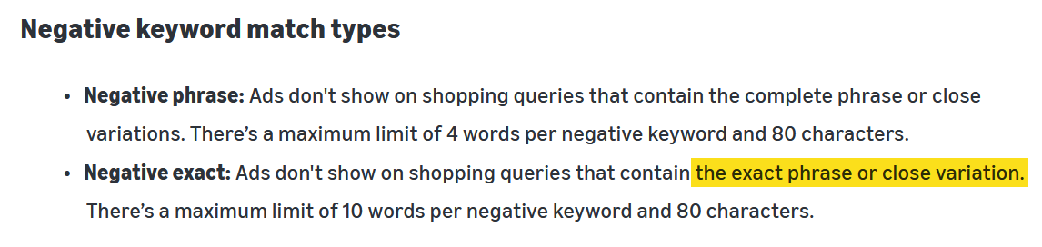 Amazon’s negative exact definition