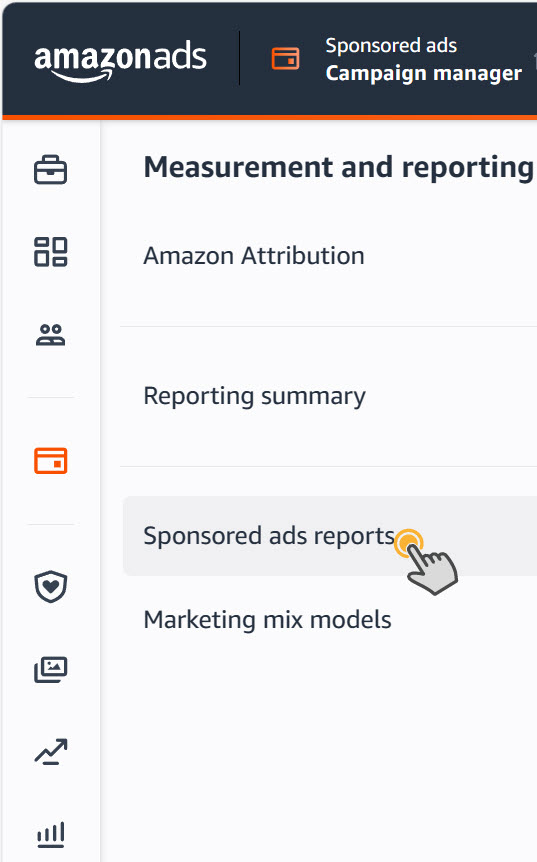 Measurement and reporting menu with Sponsored ads reports selected